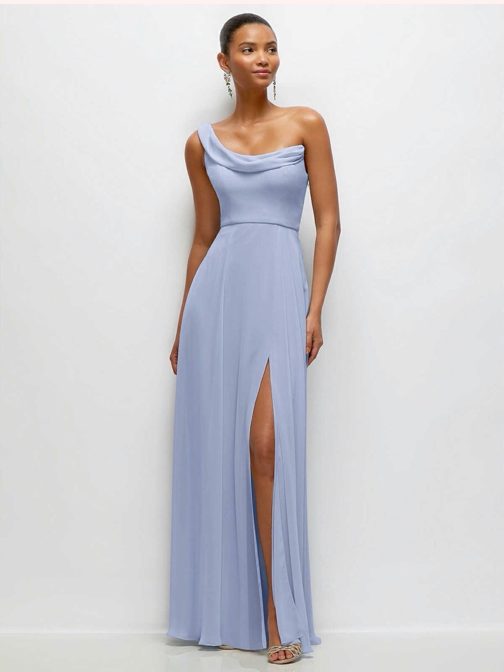 One-Shoulder Lilac Evening Gown with Side Slit